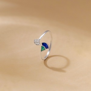 Anillo Abierto Minimalista Inspirado en el Pavo Real con Diamantes Naturales en Plata de Ley 925 para Mujer - Product Image 1
