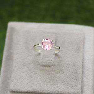 Bague en saphir rose de laboratoire taille ronde, en argent sterling 925, faite à la main, bijou élégant, cadeau pour femme, bague de naissance tendance - Product Image 5