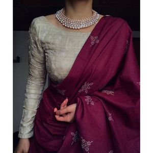 Diseñador Maroon Indian Pakistani Style Saree con blusa sin costuras Muselina Imprimir Wedding Party Ladies Girls Bandhgala - Product Image 3