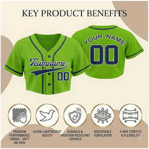 Maillot de baseball court vert pour femme, personnalisable avec nom et numéro, à manches courtes, col en V, avec graphismes durables - Product Image 2