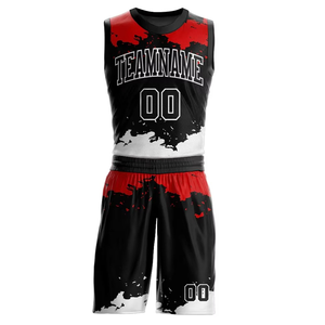 Custom Sublimated Basketball Jersey Set Black Red White Team Name Sleeveless Athletic Fit Adult Unisex <b>Mesh</b> Moisture Wicking - Product Image 4