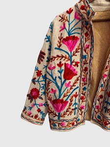 Veste à col mandarin brodée à la main avec des motifs floraux, manches longues, taille plus, en coton, style Prairie Chic, pour le printemps - Product Image 6