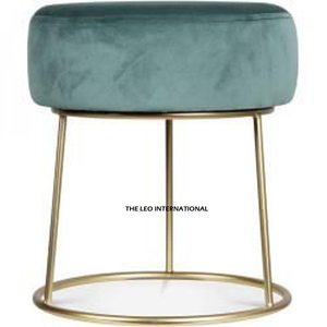 Taburete Otomano de Metal, Mueble para Sala de Estar, Comedor u Oficina, Tapizado en Terciopelo Azul, Decoración para el Hogar - Product Image 1