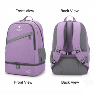 Sac de tennis de table Premium TAISON SPORTS 180 GSM PU 30-40L, violet gris, multi-panneaux, logo brodé personnalisé, sac à dos - Product Image 1