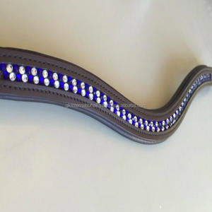 Sangle de cheval élégante et luxueuse en cuir indien, bande frontale anatomique, décorée de cristaux transparents colorés, pour produits équestres - Product Image 4