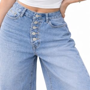 Shorts en jean pour femmes, couleur unie, jambe large, taille haute, décontracté, été, design moderne, look tendance, léger - Product Image 5