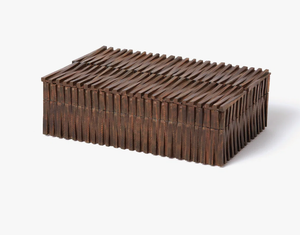 Boîte de rangement décorative en bois à lattes, artisanale, teinte foncée, avec couvercle texturé à nervures, vente en gros - Product Image 1