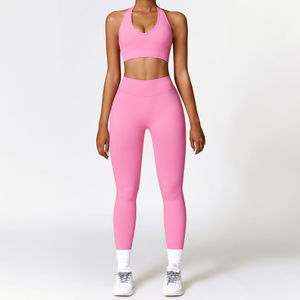 Ensemble de yoga pour femmes 2026 : Haut court dos nu avec coussinets de poitrine et pantalon élastique taille mi-haute pliable pour le sport et le fitness - Product Image 5