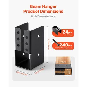 Supporti per Travi in Acciaio da Esterno 2x4 Pollici, Staffe a Flangia Nascosta con Viti 1.93 X 3.62, Supporto per Travi Nascosto - Product Image 2