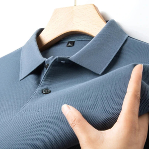 T-shirt de luxe pour homme en jersey de coton, boutonné, coupe classique, manches courtes, respirant, 180g, couleur unie, mode, golf, affaires - Product Image 5