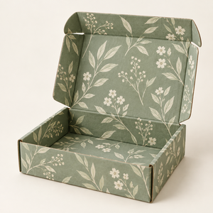 Boîte à courrier personnalisée en carton ondulé imprimée de feuilles botaniques vertes sauge pour cadeaux cosmétiques - Product Image 2