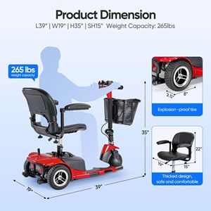 Scooter Elettrico Pieghevole a 3 Ruote per Anziani con Telaio Rinforzato e Velocità di 24 km/h - Product Image 4