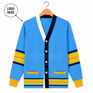 Cosh International Custom Logo Seamless Breathable Winter Women Classical Cardigan Embroidery Long Sleeve Contrast Color Stripe - Product Image 1
