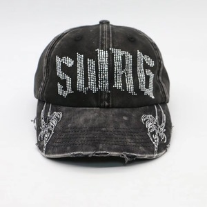 Gorra de béisbol negra de mezclilla con letras de diamantes de imitación y escorpión bordado, ajustable, estilo urbano unisex, base de malla negra - Product Image 6