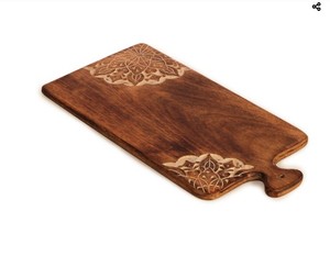 Tabla de Cortar Artesanal de Madera con Diseño Rectangular Largo, Detalle de Incrustaciones Florales Dobles, Duradera, Apta para Alimentos, Plato para Servir en la Cocina - Product Image 3