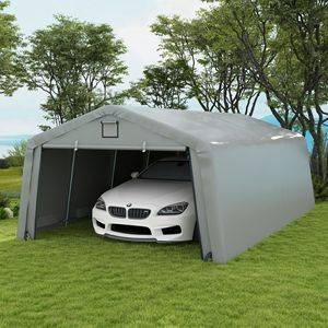Garage portable robuste de 12 pi x 20 pi avec fenêtres de ventilation et grande porte enroulable pour 2 voitures, gris - Product Image 2