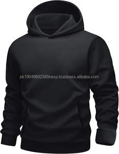 Sweat à capuche noir uni pour homme, streetwear surdimensionné, molleton épais, sweat à capuche décontracté - Product Image 1