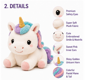 Peluche de Unicornio, Muñeco de Peluche Suave, Lindo y Kawaii, Juguete de Peluche de Animales para Niños, Regalo de Cumpleaños para Bebés, Decoración - Product Image 3