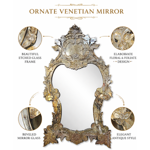 Elegant Antique Style Venetian Baroque <b>Mirror</b>|Luxury Decorative Wall Accent <b>Mirror</b> for Living Room, Hotel Lobby & Interior Decor - Product Image 5