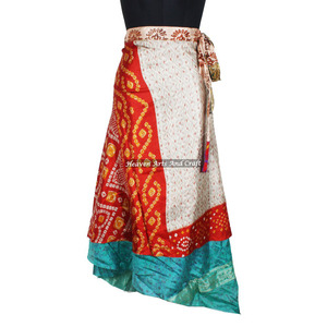 Faldas de Seda Estilo Indio Vintage, Falda Mágica Envolvente de Seda Reversible de 2 Capas, Saris de Seda Mágica Reversibles de Longitud Larga, Seda Vintage - Product Image 5