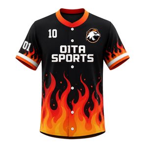 Black & Orange <b>Flame</b> Baseball Jersey – Custom Button Front Team Baseball <b>Shirt</b> Performance Sports Apparel - Product Image 1