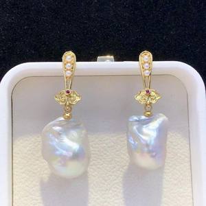 Nouvelles boucles d'oreilles pendantes personnalisées de style INS, perles d'eau douce naturelles de Zhuji, forme baroque, bijoux - Product Image 2