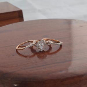 Namivaa – bague de fiançailles en or rose 18 carats avec halo de zircon pour femmes, triple bande, style vintage, bijoux fins pour mariage et promesse - Product Image 4