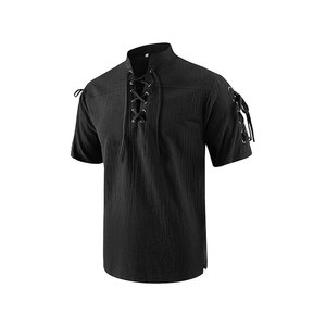 Camisas de Alta Calidad para Hombre, Estilo Medieval, 100% Algodón, Cuello en V, Manga Larga, Doble Botonadura, Corte Regular - Product Image 1