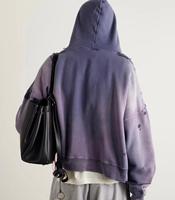 Sudadera con capucha térmica con cremallera, personalizable para serigrafía, para hombre, oversize, con efecto desgastado, lavado ácido y desgarrada