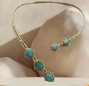 Malachite Gemstone Choker Bohemian Brass Gold Tone Statement <b>Collar</b> for Women Brass Statement Choker Jewelry Handmade Party - Product Image 4