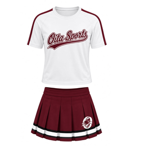 Ensemble uniforme de cheerleading blanc bordeaux, chemise à manches courtes, jupe plissée, vêtements de sport d'équipe, entraînement, performance, compétition, athlétique - Product Image 1
