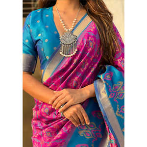 Sari Patola en soie douce tissée Zari Elite Weaves avec des tissages contrastés couleur vin - Product Image 3