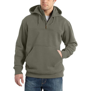 Sudadera con capucha de cierre de cremallera de un cuarto para hombre, verde oscuro, de felpa francesa, con bolsillo y cordón, informal - Product Image 5