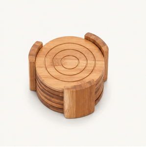 Eco-Friendly Natural Bamboo Coaster Set Of 6 with Holder Heat Resistant And Non-Slip Round Wooden <b>Cup</b> <b>Mats</b> For Coffee Tableware - Product Image 1