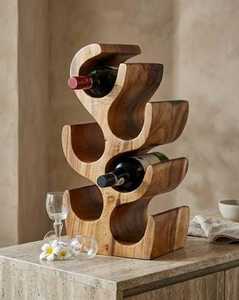 Porte-bouteilles en bois moderne pour comptoir, organisateur de bouteilles, présentoir autoportant pour bar à domicile - Product Image 3