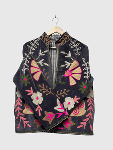Veste en velours brodée, col mandarin, manches longues, motif floral, broderie à la main, vêtements d'automne pour femmes - Product Image 2