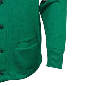 Green Cardigan Women's V-Neck Full Sleeve Embroidered Letter AK Logo Casual Knitted Sweater - Product Image 4