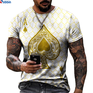 Camiseta con Estampado de Sublimación, Camiseta Negra con Estampado de As de Espadas Dorado para Hombre, Manga Corta, Cuello Redondo, Informal, Talla Grande, Poliéster Tejido - Product Image 4