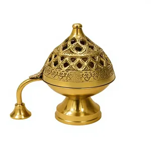 Quemador de Incienso Redondo de Latón Pulido, Porta Incienso Tradicional para Pooja, Decoración Religiosa para el Hogar y el Templo - Product Image 3