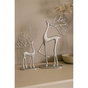 Figurine de renne moderne en métal argenté électroplaqué, sculpture de cerf de luxe, ornement de Noël nordique pour table de salon - Product Image 4