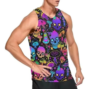 Men's Plus Size Tank <b>Top</b> Psychedelic <b>Mushrooms</b> Skulls Print Casual O-Neck Sleeveless Knitted Polyester <b>Top</b> - Product Image 2