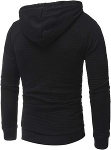 Sweat-shirt à capuche matelassé slim fit pour homme – Pull noir texturé avec cordon de serrage - Product Image 2
