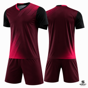 Conjunto de Camiseta de Fútbol para Hombre SINEWY SPORTS, Cuello en V, Manga Corta, Rojo y Negro, Estampado Geométrico, Absorbe la Humedad, Transpirable, Secado Rápido - Product Image 1