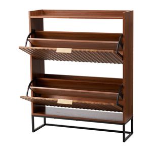 Scarpiera autoportante scanalata anti-ribaltamento in stile Mid-Century con 2 cassetti a ribalta e ripiani portaoggetti per organizzare le scarpe - Product Image 5