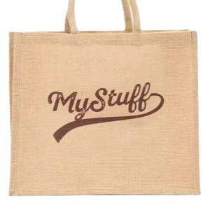 Sac fourre-tout bohème en jute tissé My Stuff, réutilisable, écologique, pour la plage, avec logo personnalisé, fermeture ouverte, motif imprimé, unisexe - Product Image 3