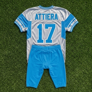 Custom Men's Silver Blue American Football Uniform <b>Padded</b> Jersey <b>Pants</b> Set Sports Team Apparel - Product Image 5