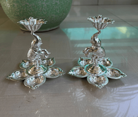 Diya artisanal en argent allemand gravé éléphant dansant, écologique, avec mèche à huile, accessoire de Pooja, cadeau de mariage, souvenir indien