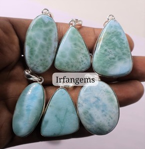 Colgante de latón con larimar, gema de primera calidad, larimar 100% natural, cabujón de larimar, gema suelta para la elaboración de joyas, piedra de larimar - Product Image 4