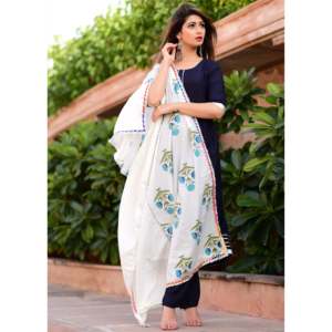 Magnifique ensemble de costume Mughal Butta Dupatta bleu, taille XS - Product Image 3