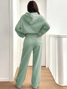 women <b>tracksuit</b> fitted cotton polyester zipper jacket jogger pants breathable stretch gym fitness wear sportswear set - Product Image 2